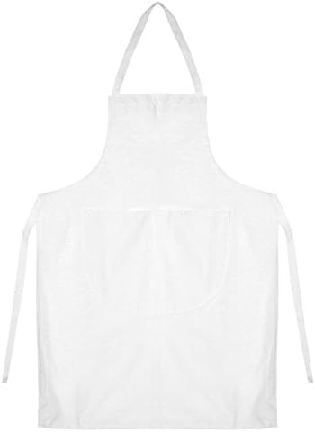 Fashion Wize Kids School Cotton Woodwork Craft Cookery Chef Painting Art Plain Apron Bib (White, Yellow, Cream, Red, Royal Blue, Green, Black Chequered) (White)