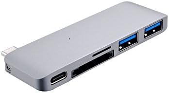 Obuolys Type-C USB 3.0 3 in 1 Combo Hub 2 USB3.0 Hub, TF/MicroSD Card &amp; SD Card Reader and USB type C pass-through charging port for MacBook 12-Inch (space gray) + free USB type C extension cord