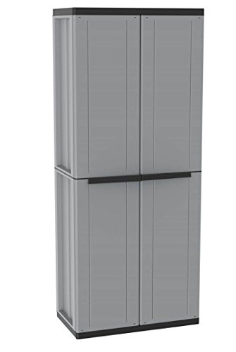Solider Kunststoff Spindschrank, Besenschrank mit Regal und Freifach für sperrige Gegegenstände. Maße: 67 x 37,5 x 163,5 cm. In zeitlosem Design, Grau. - 2