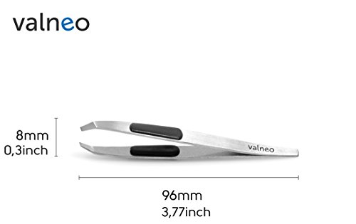 VALNEO Edelstahl Pinzette mit Ergonomie-Fingerauflage, Aufbewahrungsetui und präziser Spitze | 2 Jahre Zufriedenheitsgarantie | Haarentfernung, Augenbrauenpinzette Set - 3