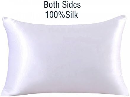 100% Mulberry Silk Pillowcase Cover for Hair &amp; Facial Skin to prevent wrinkles Hidden Zipper 1pc 19 Momme GIFT BOX (Grey, 50*75cm) (White)