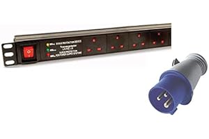 Dynamode 12 Gang Vertical 13a Switched Power Bar 32AMP Distribution Unit (PDU) Multi Plug Power Strip Electric Charging Station. Made Of Aluminum Alloy With Plug Rackmount and Surge Protector, 2M