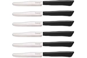 Tredoni 6 Couteaux de Cuisine - Couteau Dentelé 11cm en Acier Inoxydable Italien à Légumes/Steak/Table, Pointe Arrondie (Noir)