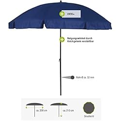 greemotion Parasol rond inclinable couleur bleue - Grand parasol de jardin - Parasol anti UV 35+ - Parasol orientable et réglable en hauteur - Parasol de table 10 baleines haute qualité