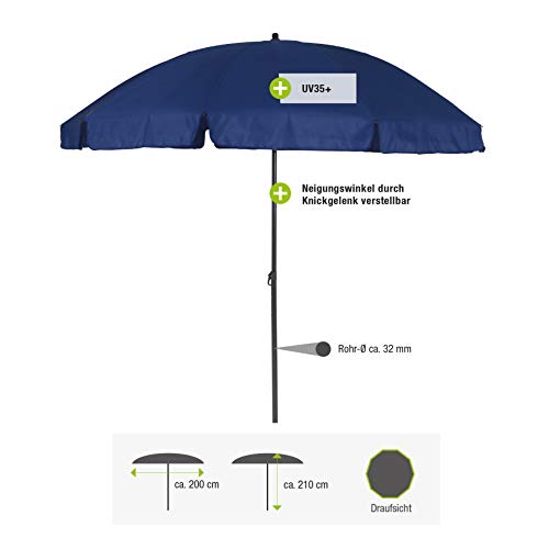 greemotion Parasol rond inclinable couleur bleue - Grand parasol de jardin - Parasol anti UV 35+ - Parasol orientable et réglable en hauteur - Parasol de table 10 baleines haute qualité
