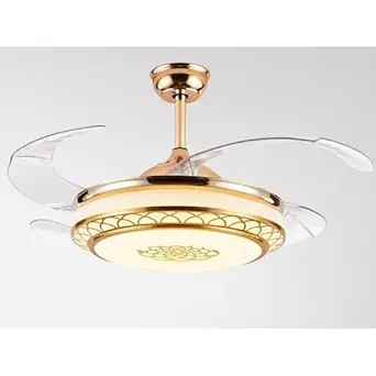 ELIANTE 44 inch Gold Finish Metal Body, Translucent Abs Blades) Dimmable Led Ceiling Fan Chandelier for Living Room, Bedroom, Dining Room, Kitchen- Without Bulb