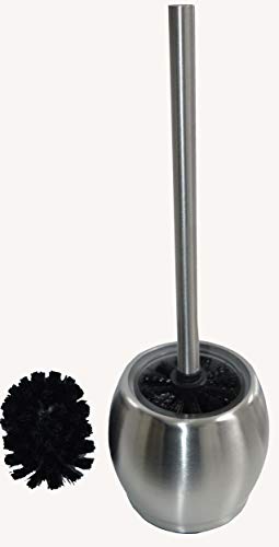 Easy Home - Escobilla de Inodoro con Vaso de Vidrio Stand Acero Inoxidable y satén ierem Cristal con 1 x cepillos de Repuesto (Inoxidable) H. 37 cm, diámetro: 10 cm