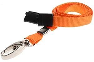 EASYBADGE 100 Pack Orange lanyards for ID Cards with Safety Breakaways and Metal Lobster Clips