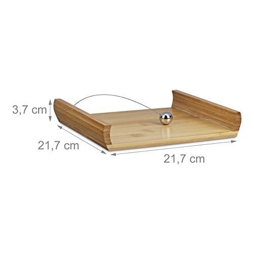 Relaxdays Serviettenhalter aus Bambus, HxBxT: 3,7 x 21,7 x 21,7 cm, Kugel als Beschwerer, Holz, Serviettenständer, natur - 2
