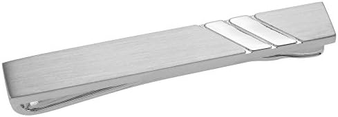 CUFF IT Shiny Repp Stripes Brush Silver Ties Clips Bar Normal Width Ties Gift Box