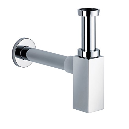 Design Siphon Geruchverschluß 1 1/4", eckige Form, Messing verchromt