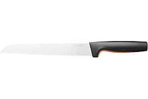 Fiskars Couteau à Pain, Functional Form, Longueur Totale : 34 cm, Acier Inoxydable Japonais/Plastique, 1057538, Noir / Orange
