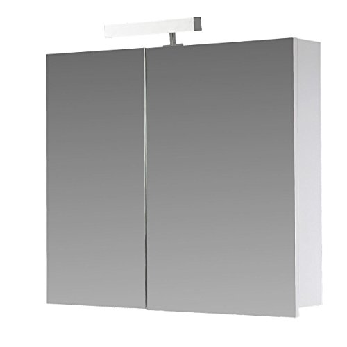Eurosan 2-türiger Spiegelschrank, Superflach, Halogenaufsatzleuchte, Breite 70 cm, Weiß, Berlin, B70