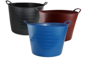 GARD N TOOL 3PC 42L 42 Litre Large Robust Flexi Tub Set - Mixed Assorted Colours - Multi Purpose Flexible Rubber Storage Container Buckets…