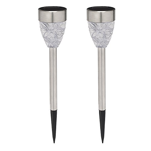 2er Set LED Solar Edelstahl Stableuchten Prisma farbwechselnd Lights4fun - 5