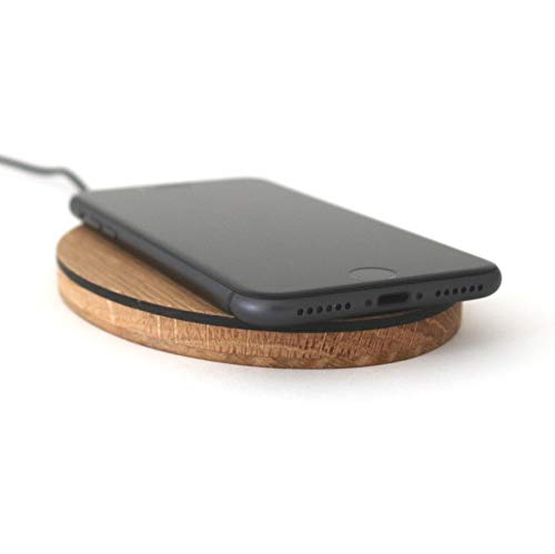 Preisvergleich Produktbild STREIFHOLZ Induktive Ladestation Holz, Wireless Charger Holz, induktives Ladegerät, kabellos Laden, Qi, Schnellladestation, 10W, Dockingstation, Holz, Echtholz (Oval, Eiche)