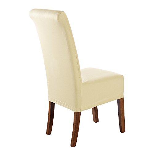 SCHEFFLER-HOME Marie wasserabweisende Stuhlhusse, Stretch-Stuhlbezug mit Lotus Effekt, Fleckschutz, elastische moderne Husse, Dekoration Stuhl-Abdeckung aus Elastik-Stoff mit Gummiband für universelle Passform, bi-elastic Spannbezug, mit Sitzhöhe bis 17-19 cm – Creme - 2
