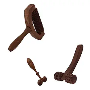 Delux Wood Carver Wooden Massager Handheld Body Calf massager, Acupressure Roller massager, Pain Relief Plane Ring Two Sided Masager for Neck Shoulder & Body Relaxation Massager set of 3