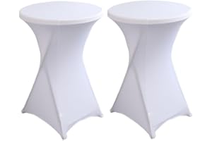 Littleprins Stehtisch Hussen 2er Set, Stretch Stehtischhussen, Hussen für Stehtische, Verstärkung im Fußbereich Bügelfrei und Maschinenwaschbar (Ø60 x 110 cm, Weiß)