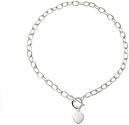 Silver Plated Heart Charm Necklace 16" with T-Bar Clasp