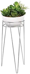 Weston Crafts Steel Planter Stand Modern Flower Pot Stand - Metal Succulent and Plant Pot Holder - Minimalist Outdoor & Indoor Plant Holder - Hairpin Legs - Sturdy - Chrome