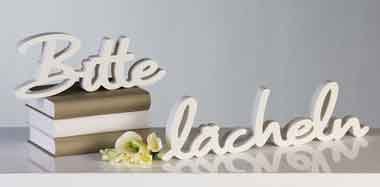 Holz-Schriftzug "Bitte lächeln" 2-teiliges Set, 78 x 12 cm weiß