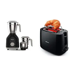 Philips HL7756/00 750-Watt Mixer Grinder with 3 Jars (Black) with Daily Collection HD2583/90 600-Watt 2 in 1 Toaster and Grill (Black) Combo
