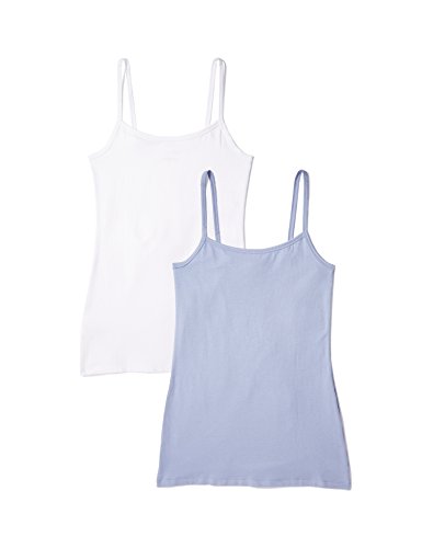IRIS & LILLY Camiseta de Tirantes Body Natural para Mujer, Pack de 2, 1 x Blanco & 1 x Azul Vaquero, X-Small