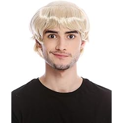 WIG ME UP ® - 90776-ZA83 Peluca Hombre Halloween Monje Sacerdote Joven Medieval tonsura Calvo Medio Rubio
