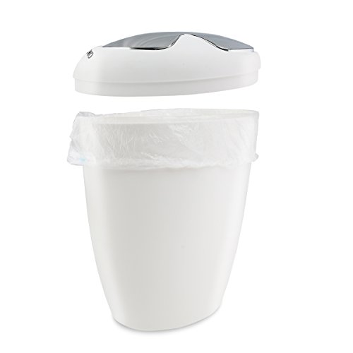 WINOMO Kosmetikeimer mit Schwingdeckel, Mülleimer für Bad, 6.5 Liter, Kunststoff mit verchromtem Deckel, 26 x 18 x 31 cm (Weiß) - 7