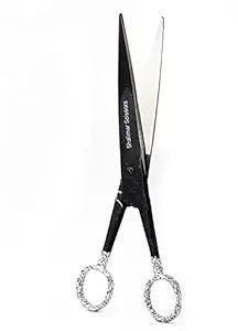 Shalimar Brand Barber Scissors, Pure File (Reti) Professional Salon Barber Hair Cutting Hairdressing Tool Scissors Nose Hair Cutting Men Women Beard Trimming 7 Inches (Black and white)