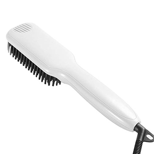 Ionic Hair Straightener Brush Ceramic Heating Hair Straightening Brush Adjustable Temperatures   Anti Scald Portable Frizz-Free Hair Care Silky Straight Heated Comb White