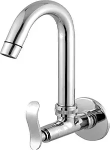 Grace Brass Basin Kitchen Sink Tap Duck Cock With Flange, Silver, Chrome Finish