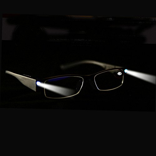 Moda gafas de lectura libertad compacta Rectangular luz LED Vision clara marco completo Eyewear LED brillante lector nocturnos recetados con luz  color negro  2 50