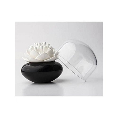 Qualy QL10157B-W Wattestäbchen Aufbewahrung Lotus Cotton Bud Holder, schwarz / weiß