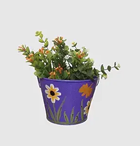 TNZ Creations, Metal Plant Pot with Hand Painted Flower, Strong and Durable and More Cost Effective. Colour Purple (Item Package Quantity 1 Piece) Plants just for Display not Including with The Pot.