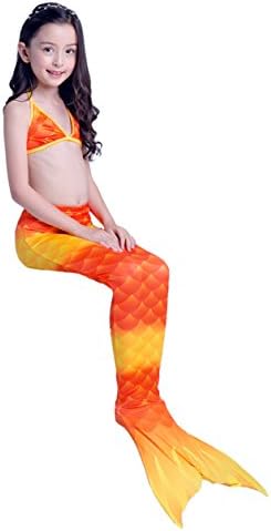Auykoop 4 PCS Set Kids Girls Mermaid Tail Swimmable Flippers Costume Swimsuit Swimming Costumes With Monofin