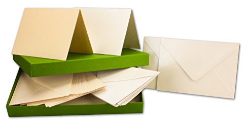 Perlmutt-Karten inklusive Briefumschläge mit Geschenkschachtel! | 50er-Set | Blanko Pastellfarben Einladungskarten aus 2 verschiedenen Cremetönen | bedruckbare Post-Karten in DIN A6 GUSTAV NEUSER C-Line