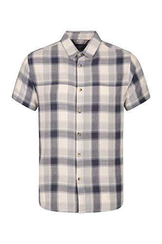 Mountain Warehouse Camisa Weekender de Manga Corta para Hombre - Camisa de Verano 100% algodón, Camisa Informal Ligera, Transpirable, Top cómodo - para Caminar Beige S