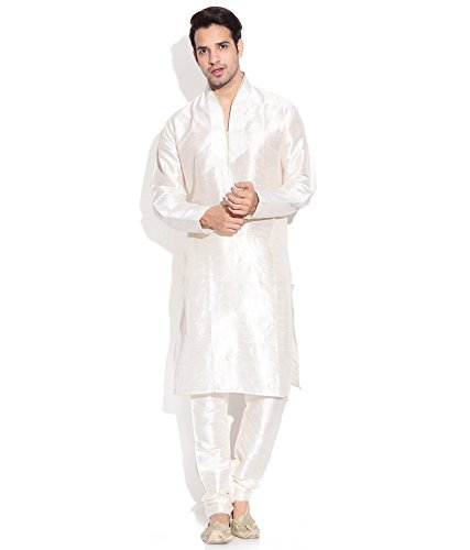 Royal Kurta Men's Silk Blend Hineck Kurta Churidaar Set Beige