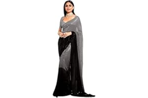 MAHEK Sarees für Frauen Indische Mode zwei Farbtöne Sequenz Arbeit Saree mit unstitch Bluse