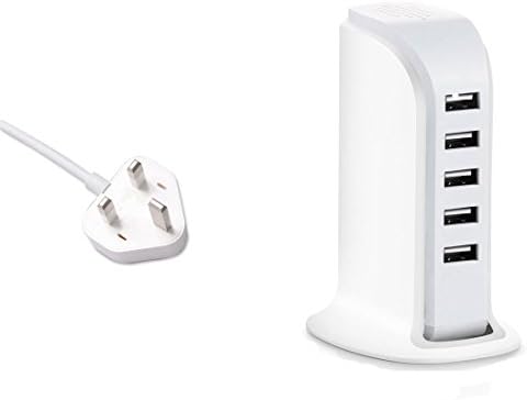 Desktop Charging Station NORZERO USB Charger 30W 5 Ports Wall Charger Travel Adapter Quick Charge(C5 White UK Plug)
