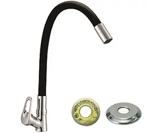 Jagger Spark Handle Brass Black Color Table Top Flexible Swan Neck tap for Wash Basin, Black Flexible Kitchen Basin tap with 360 Degree Rotating Spout Chrome Finish (with Teflon Tape and Flange)