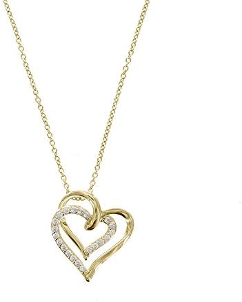 La Lumiere Yellow gold-Plated Sterling Silver Swarovski Zirconia A Couple Open Heart Adjustable Pendant Necklace, 45.72cm + 5.08cm Extende