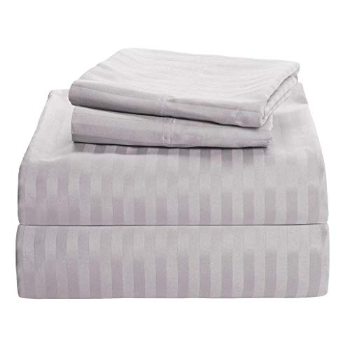Victoria Bedding - Juego de cama de 3 piezas (1 funda nórdica con cremallera y 2 fundas de almohada), algodón egipcio de 650 hilos, Light Grey Stripe, Emperor
