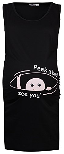 Happy Mama. Women's Maternity Slogan Funny Print Tunic Dress Top T-shirt. 900p (Black, UK 10/12)