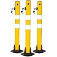 Reflective 650MM Parking Barrier | Easy Operate Anti Manual Lock Yellow | Plastic Anti Parking Bollard | Parking Barrier Post with Key Lock (3 Pcs)