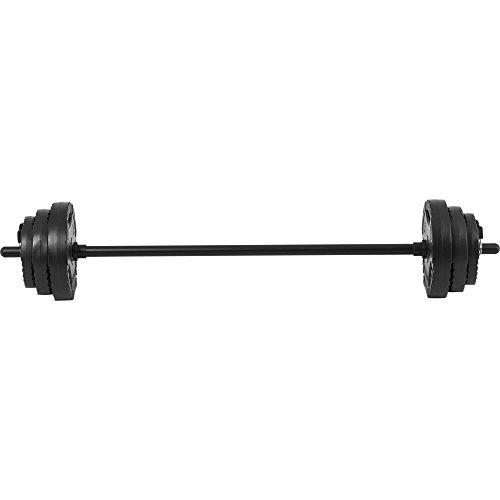 Gorilla Sports Aerobic Langhantelset Kunststoff Hantelset Gripper 20 kg mit Eingriffen inkl. 1x Aerobic Langahantelstange 120cm, 2x5kg 2×2,5kg 2×1,25kg Hantelscheiben 2 Federverschlüsse - 5
