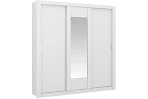 Vente-unique Armario con Espejo Roxane - 3 Puertas correderas – Ancho 220 cm - Blanco