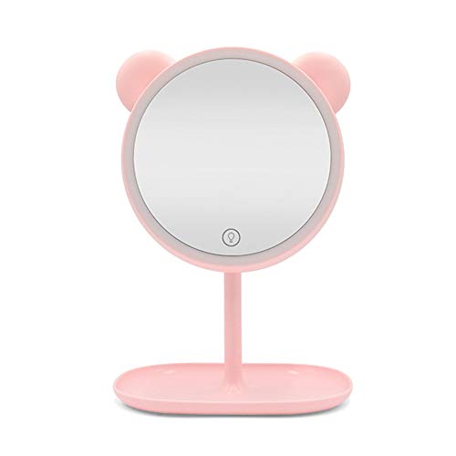 Preisvergleich Produktbild LFLONG Desktop-Kosmetikspiegel, Rasierspiegel für Badezimmer, Induktions-LED, beleuchteter Spiegel, Lumineszenz + Normaler 8-Zoll-Rundkopf, 360 ° Schwenkkopf Design-Chargeable,Pink